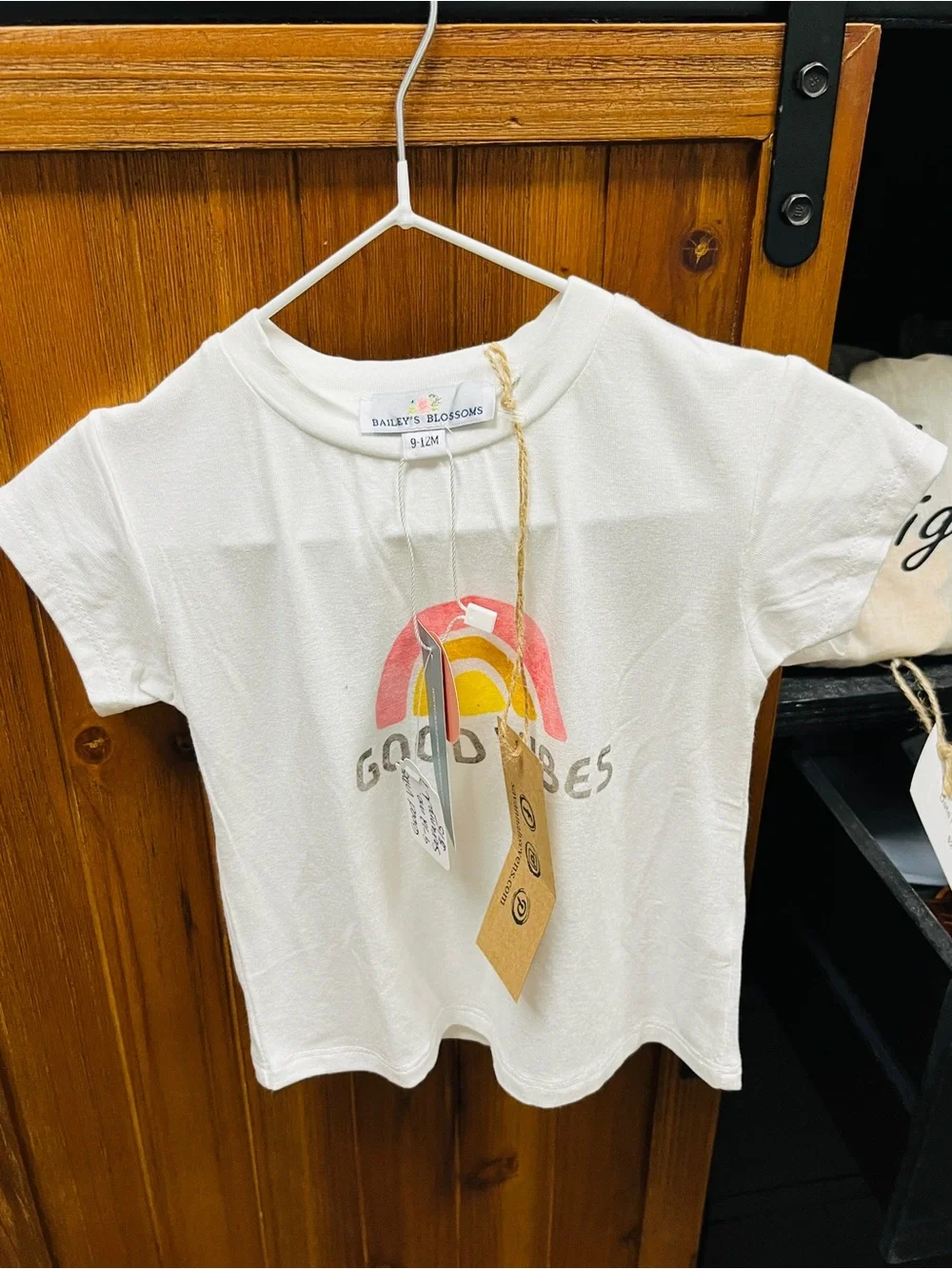 Kids White 'Good Vibes' Graphic Tee with Pink & Yellow Rainbow